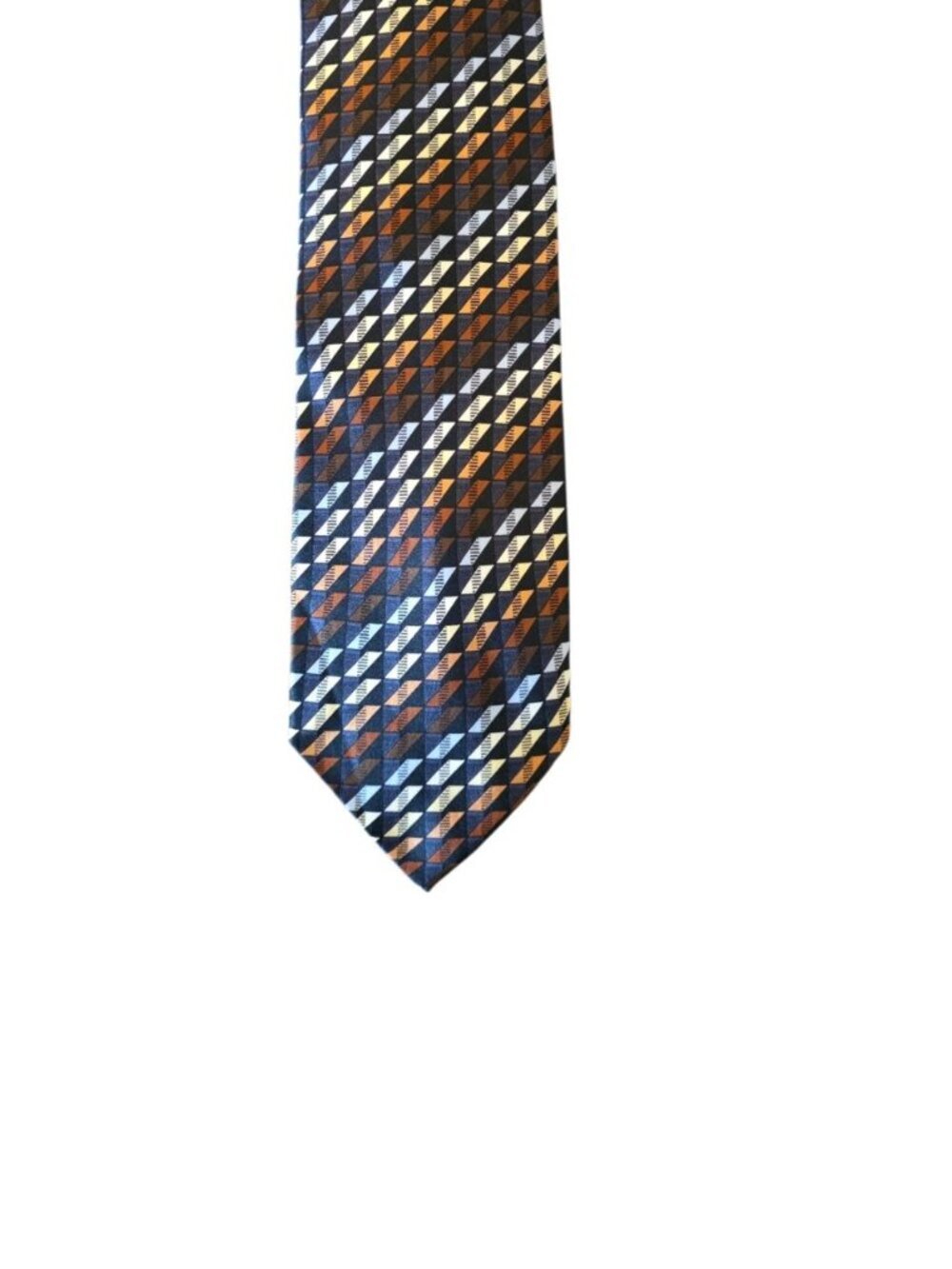 Kilburne & Finch Geometric Silk Tie Brown Blue Gold Retro Necktie 100% Silk - Picture 5 of 11